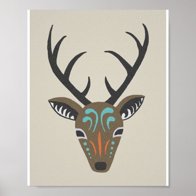 Deer Antler Modern Wildlife Totem Graphic Poster (Front)