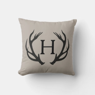 Deer Antler Monogram  Throw Pillow