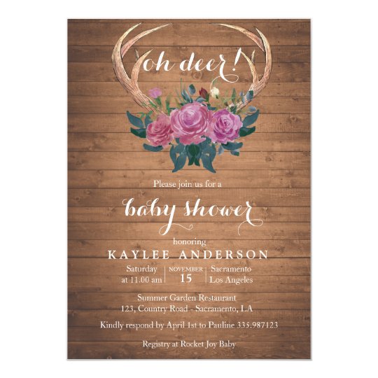 Deer Antler Rustic chic Baby shower invitation