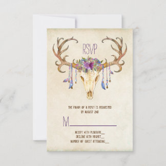Deer Antler Rustic Country Wedding RSVP Card