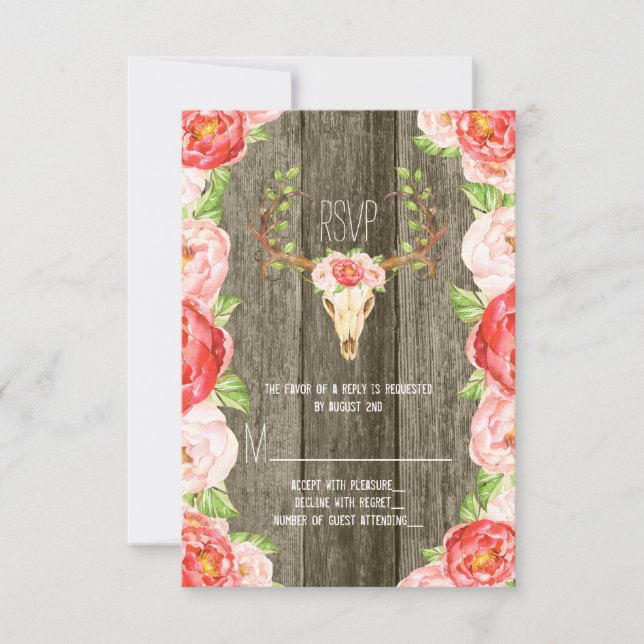 Deer Antler Rustic Wood Southwestern Wedding RSVP Card (Front)