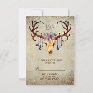 Deer Antler Skull Rustic Country Wedding RSVP