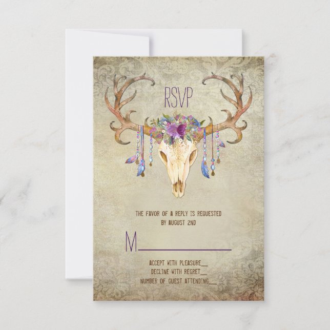 Deer Antler Skull Southwestern Wedding RSVP (Front)