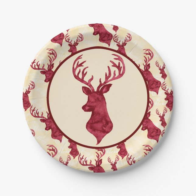 Deer Antler Watercolor Paper Plate (Front)