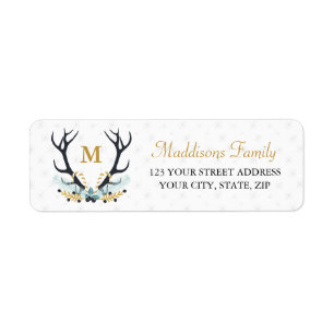 Deer Antler Wreath Gold Monogramme Adresse