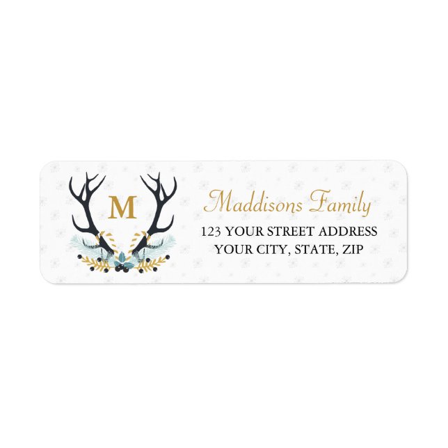 Deer Antler Wreath Gold Monogramme Adresse (Devant)