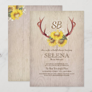 Deer Antlers and Sunflower Rustic Bridal Shower Invitation