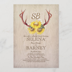 Deer Antlers and Sunflower Rustic Rehearsal Dinner Invitation