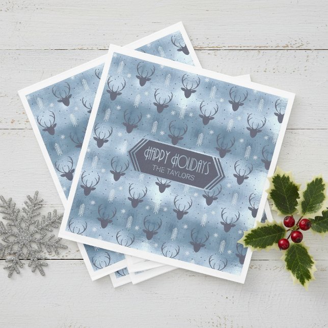 Deer Antlers Arrows Christmas Pattern Blue ID861 Napkin (Creator Uploaded)