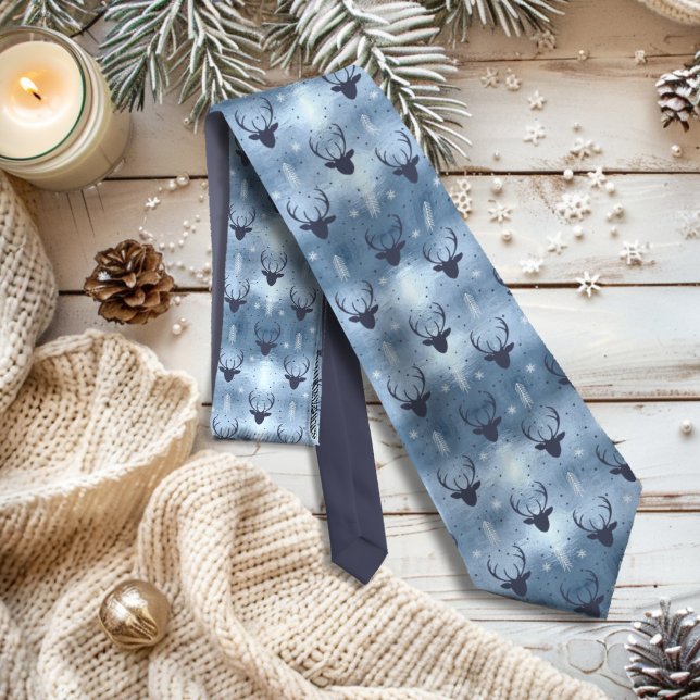 Deer Antlers Arrows Christmas Pattern Blue ID861 Tie (Creator Uploaded)