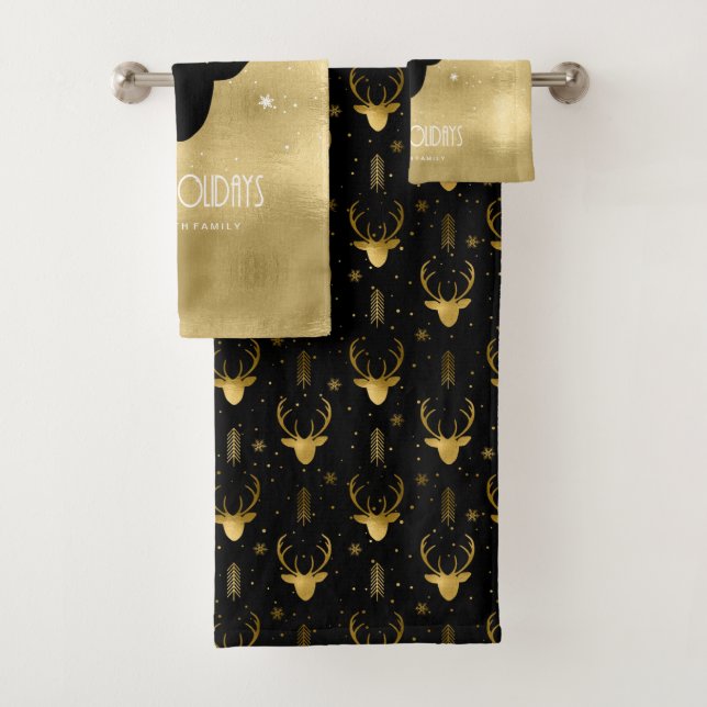 Deer Antlers Arrows Christmas Pattern Gold ID861  Bath Towel Set (Insitu)