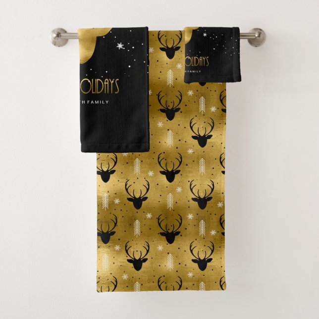 Deer Antlers Arrows Christmas Pattern Gold ID861 Bath Towel Set (Insitu)
