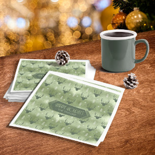 Deer Antlers Arrows Christmas  Pattern Green ID861 Napkin