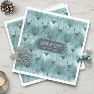 Deer Antlers Arrows Christmas Pattern Teal ID861  Napkin