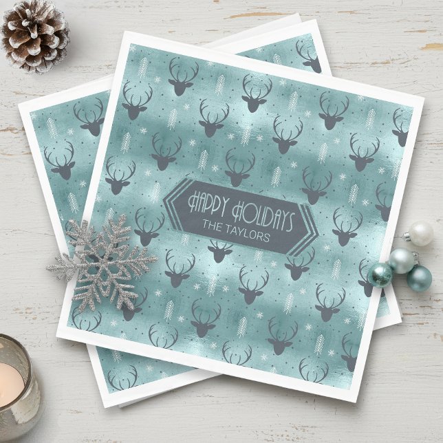 Deer Antlers Arrows Christmas Pattern Teal ID861  Napkin (Creator Uploaded)