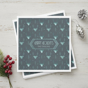 Deer Antlers Arrows Christmas Pattern Teal ID861 Napkin