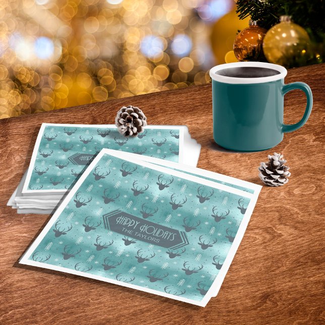 Deer Antlers Arrows Christmas Pattern Teal ID861  Napkin (Creator Uploaded)
