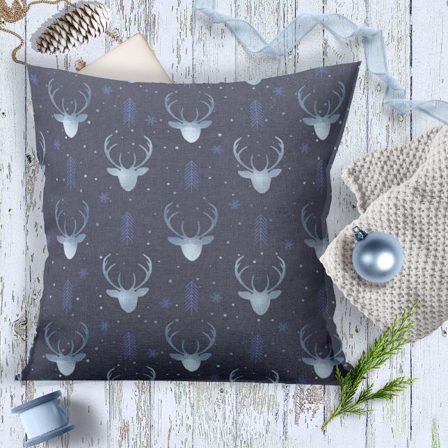 Deer Antlers Arrows Pattern V2 Blue ID861 Throw Pillow (Creator Uploaded)