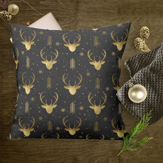 Deer Antlers Arrows Pattern V2 Gold ID861 Throw Pillow (Creator Uploaded)