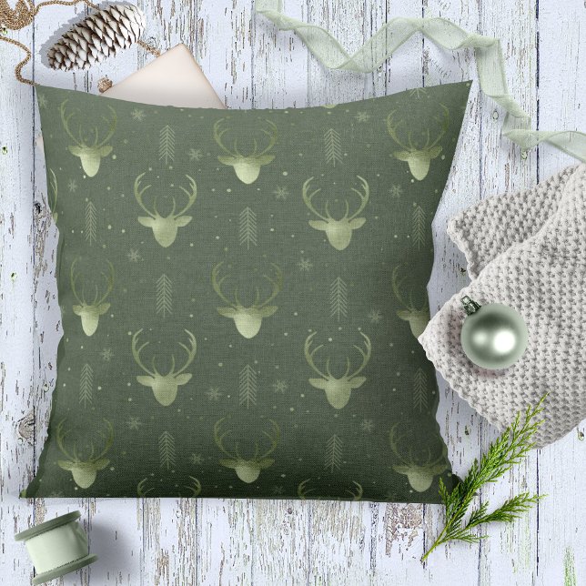 Deer Antlers Arrows Pattern V2 Green ID861 Throw Pillow (Creator Uploaded)