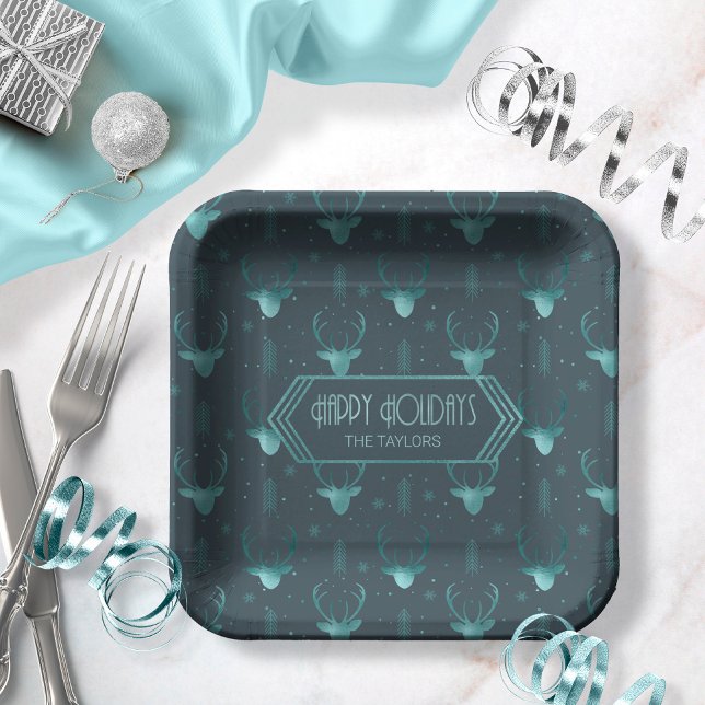 Deer Antlers Arrows Pattern V2 Teal ID861  Paper Plate (Creator Uploaded)