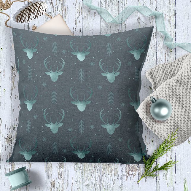 Deer Antlers Arrows Pattern V2 Teal ID861 Throw Pillow (Creator Uploaded)