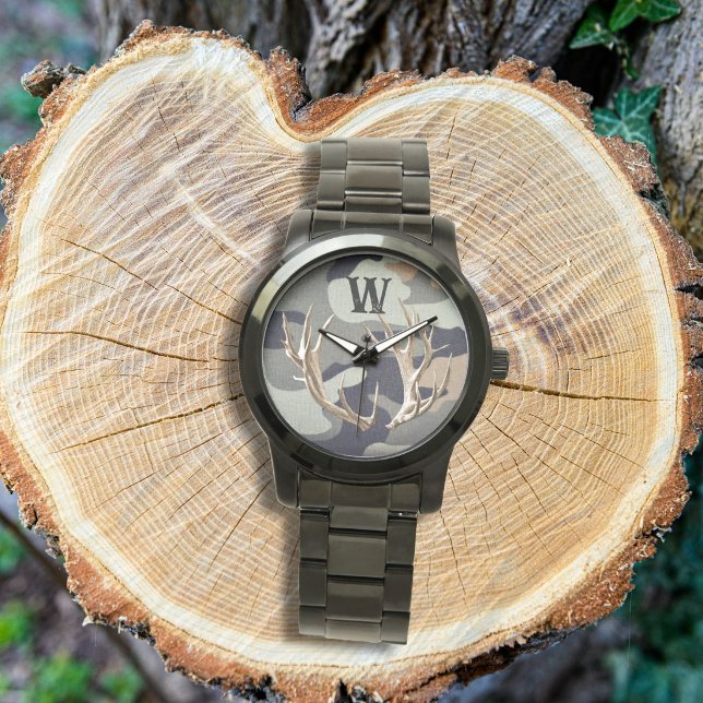 Deer Antlers Camo Single Initial For Him  Watch (Creator Uploaded)
