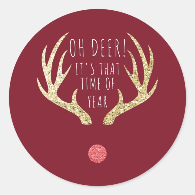 Deer Antlers Christmas Holiday Party Classic Round Sticker (Front)