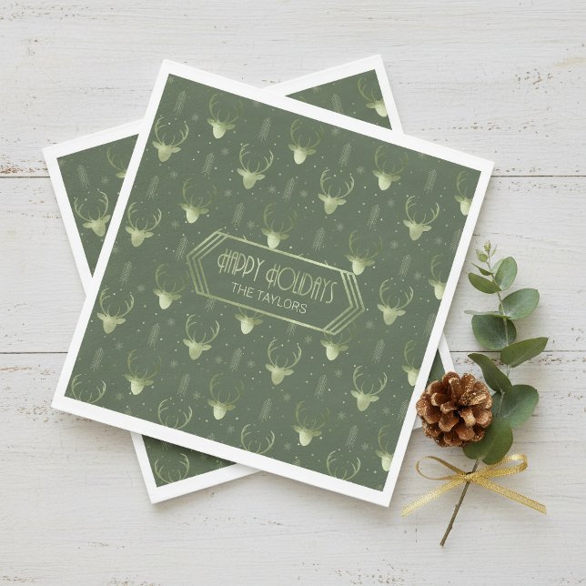 Deer Antlers Christmas  Pattern Green ID861 Napkin (Creator Uploaded)