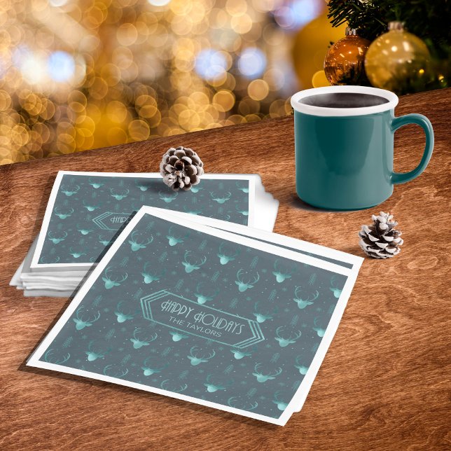 Deer Antlers Christmas Pattern Teal ID861 Napkin (Creator Uploaded)