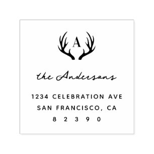 Deer Antlers Family Name Initial Return Address Self-inking Stamp