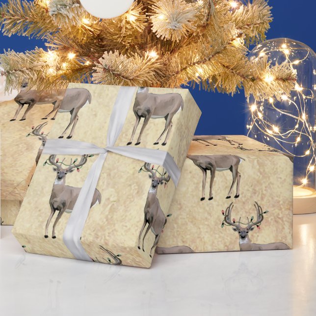 Deer Antlers Lights Christmas Wrapping Paper (Holidays)