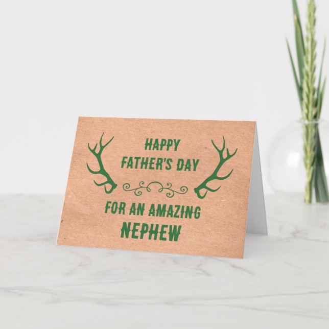 Deer Antlers Nephew Happy Father's Day Card (Front)