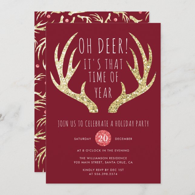 Deer Antlers Noël Fête Invitation (Devant / Derrière)