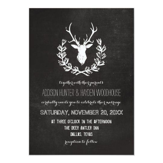 Deer Antlers Rustic Chalkboard Wedding Card