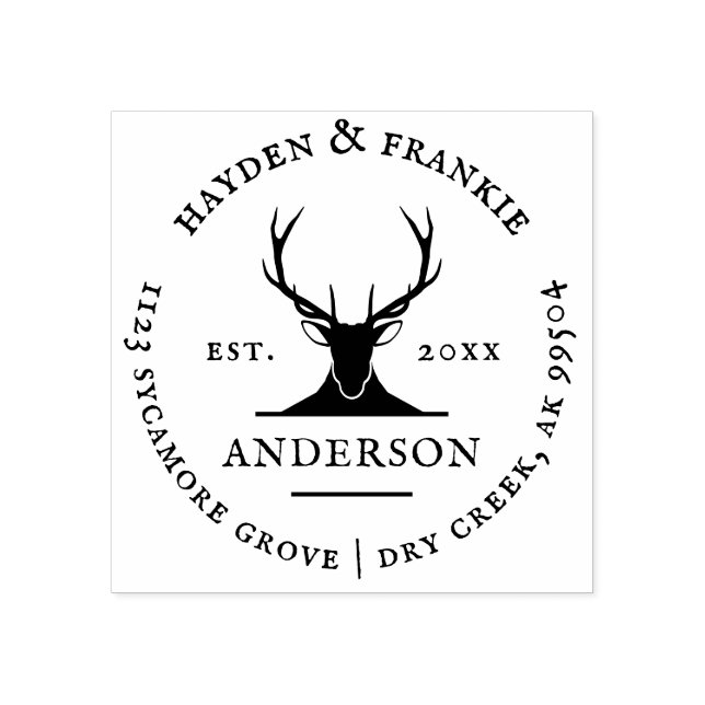 Deer Antlers Rustic Married Couple Return Address Rubber Stamp (Imprint)