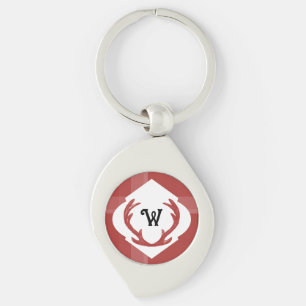 Deer Antlers Rustic Minimal Monogram Burgundy Keychain