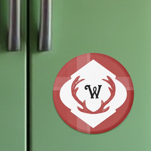 Deer Antlers Rustic Minimal Monogram Burgundy Magnet (Creator Uploaded)