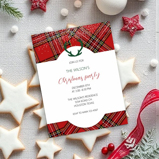 Deer Antlers Rustic Red Tartan Pattern Postcard (Creator Uploaded)