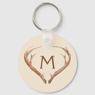 Deer Antlers Safari Custom Monogram Beige Keychain