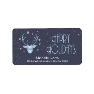 Deer Antlers Silhouette & Snowflakes Blue ID861 Label