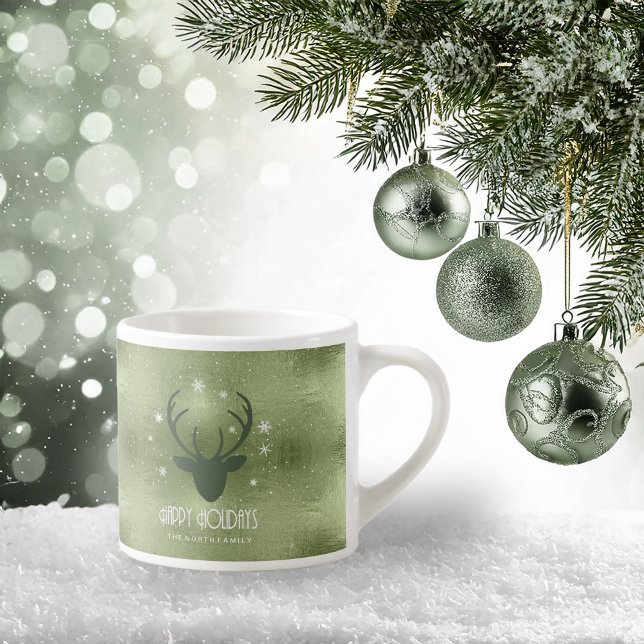 Deer Antlers Silhouette & Snowflakes Green ID861 Espresso Cup (Creator Uploaded)