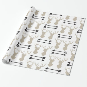 Deer Antlers Stag Head and Arrows Wrapping Paper