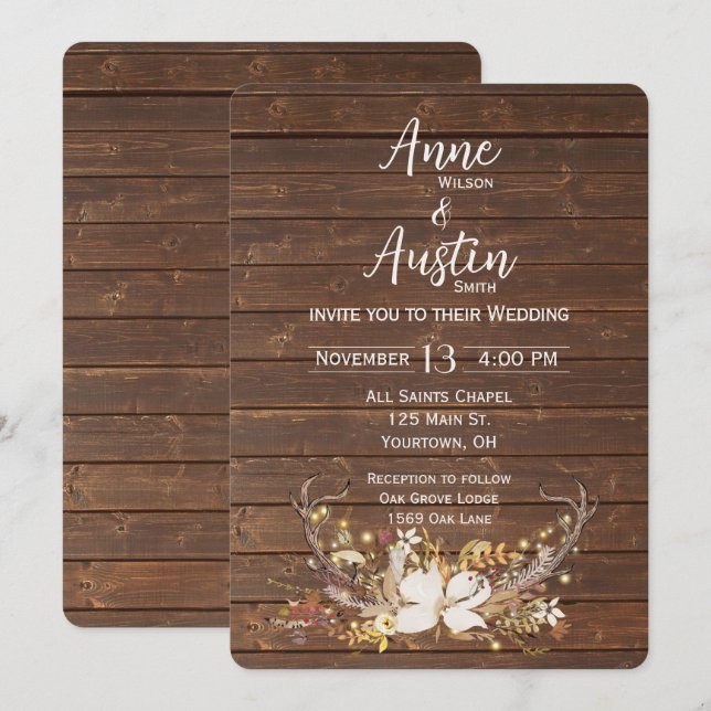 Deer Antlers Wedding Bouquet  Invitation (Front/Back)