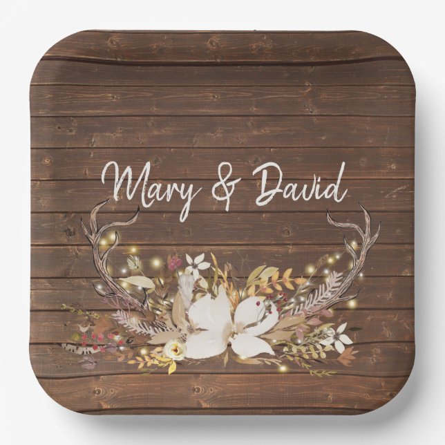 Deer Antlers Wedding Bouquet  Paper Plate (Front)