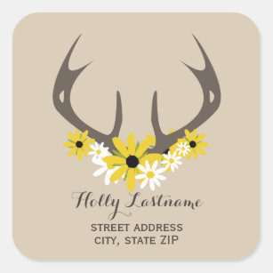 Deer Antlers + Wildflowers Address Sticker