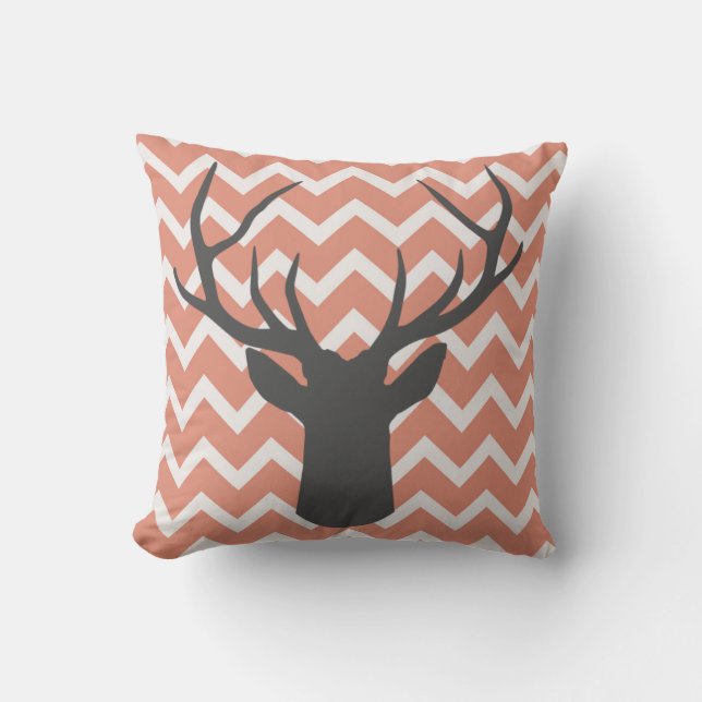 Deer Antlers with salmon pink chevron motifs Throw Pillow (Front)
