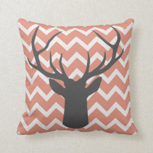 Deer Antlers with salmon pink chevron motifs Throw Pillow