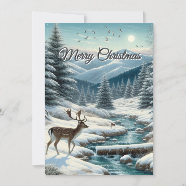 Deer at Christmas a Winter Wonderland Flat Card (Front)