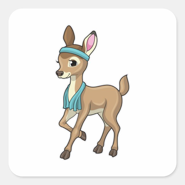 Deer at Fitness with Towel Square Sticker (Front)